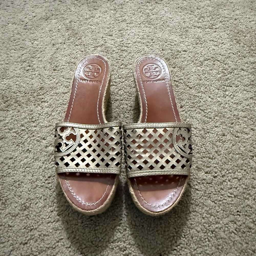 Tory Burch Metallic Slide Sandals